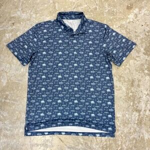 Vineyard Vines Sankaty Polo Shirt Mens Medium Blue Performance Golf Scenic Boat